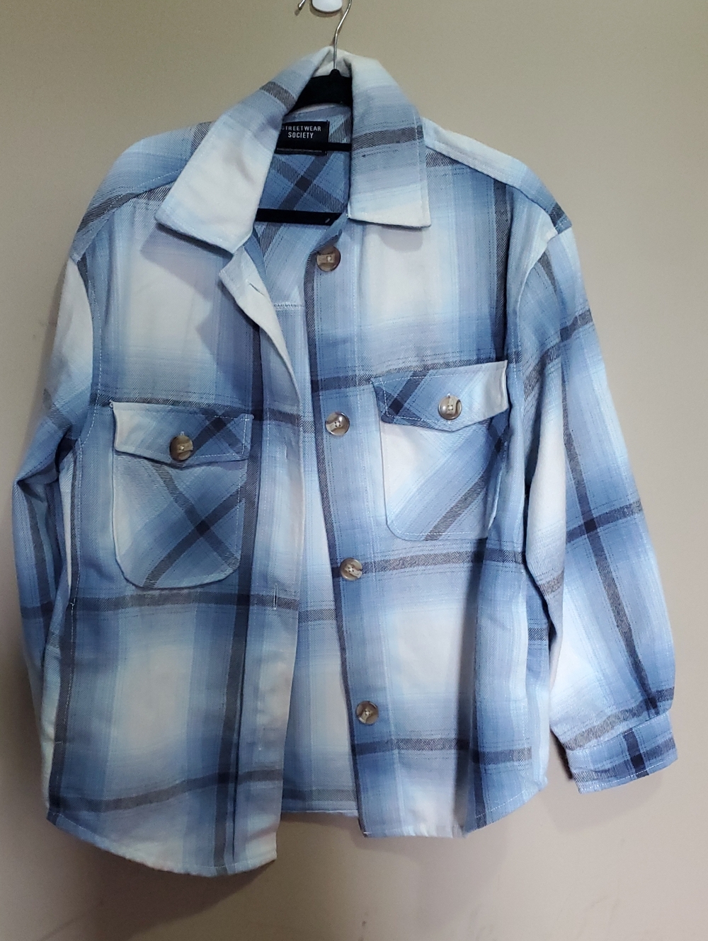 Streetwear Society Light Blue Plaid Shacket Size Medium